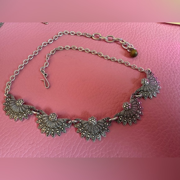 Jewelry - Vintage West Germany Stamped Metal (Aluminum?) Silver Floral Necklace